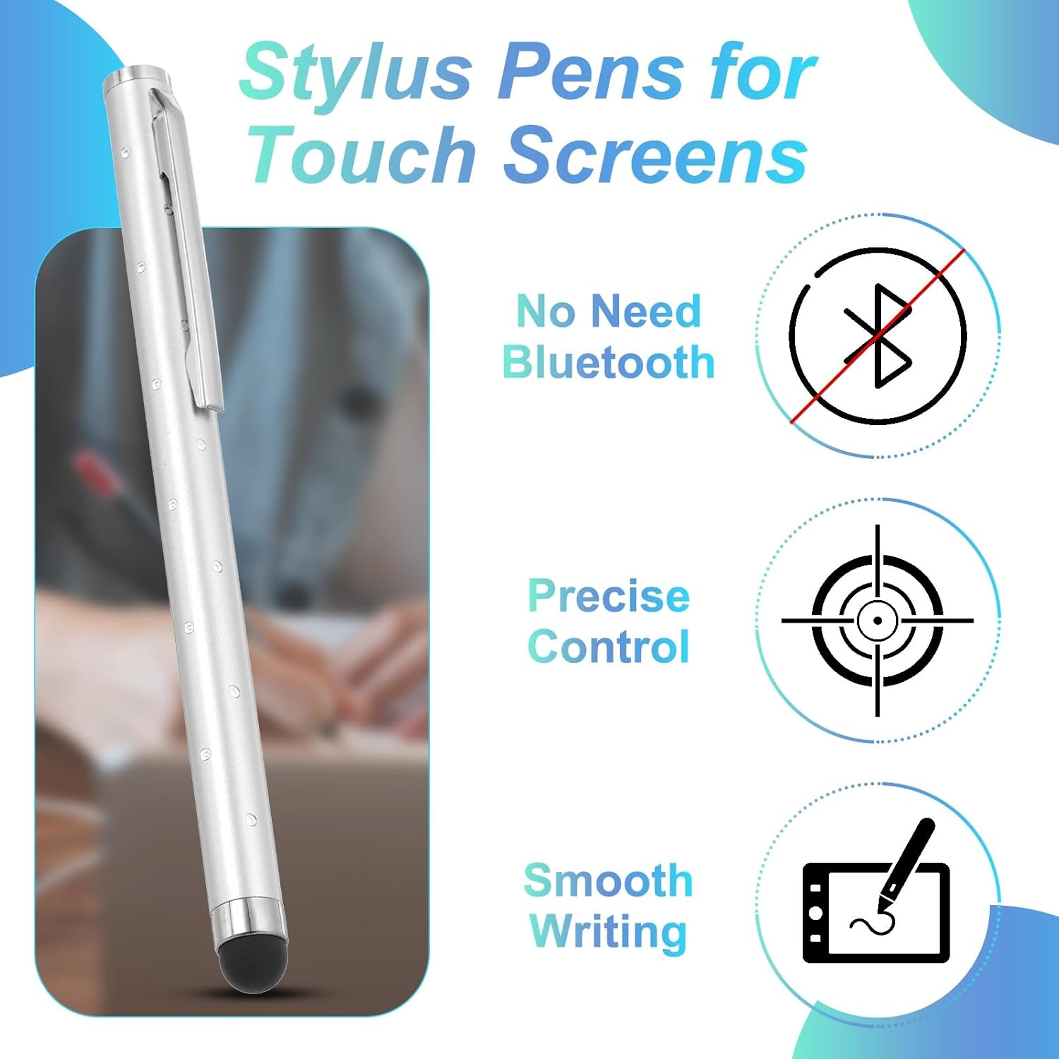 PATIKIL Stylus Pens for Touch Screens, 6 Pcs High Precision Universal Bling Stylus Crystal Metal Capacitive Pen for Touch Screen Devices Phone Tablets Laptop, Silver
