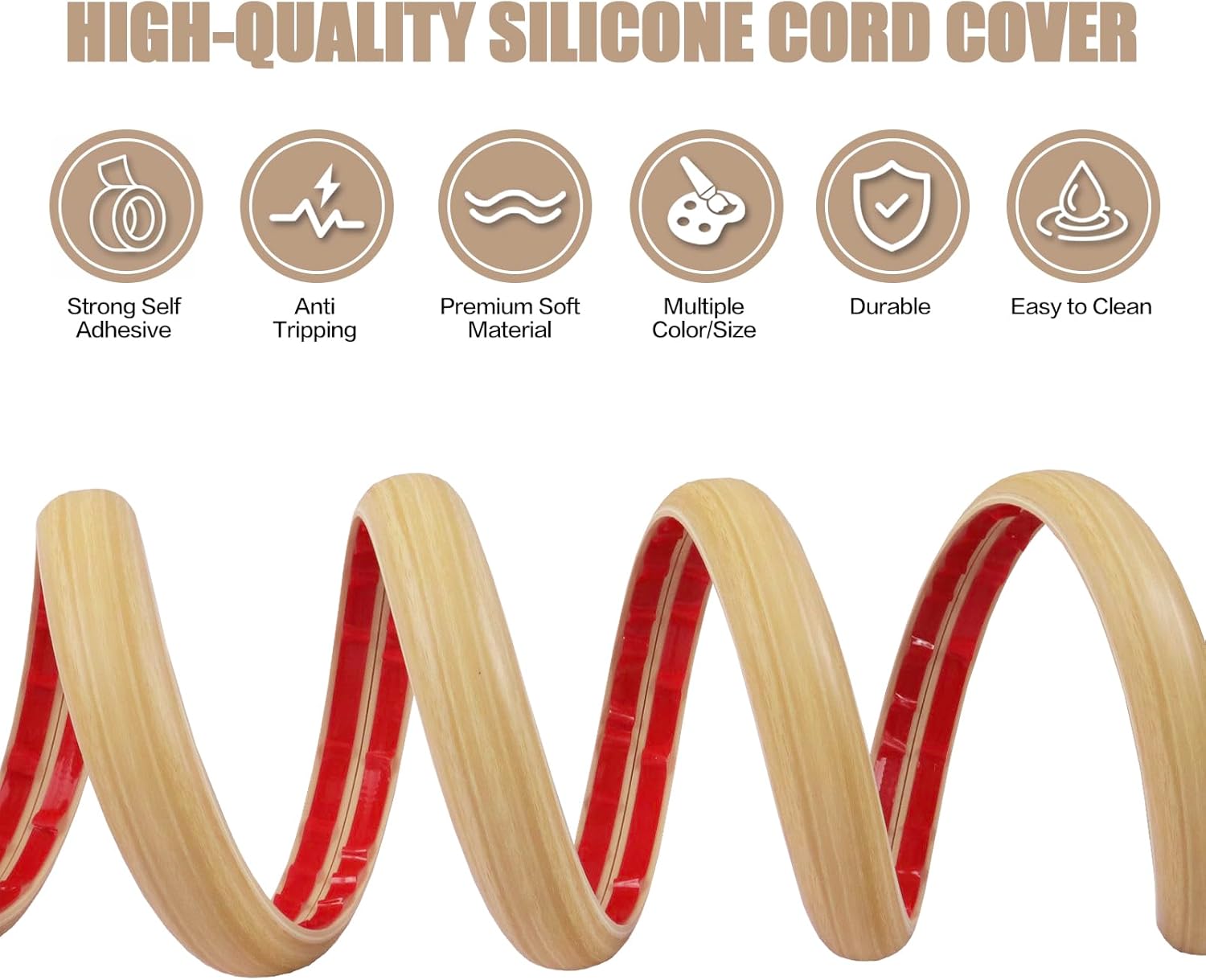 Floor Cord Cover Self Adhesive Cord Hider,10FT Cable Management, Extension Strip Protector for Wires, Prevent Cable Trips for Offices, Gyms, Exhibitions Cavity:0.47"(W) x0.35(H) WoodLightyellow
