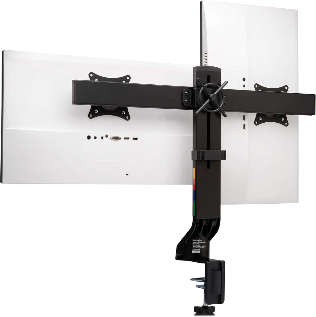 Kensington Dual Monitor Mount for Desk, C-clamp Vesa Monitor Stand Fits 2 Ultrawide Monitors Up to 27 Inches, Low Profile Stand, Height Adjustable Rotating Free Standing Arm, Black