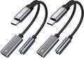 2PCS USB C Splitter for KZ ZS10 PRO, CCZ CA01 USB C to 3.5mm Audio Headphone and Charger Adapter, Type C Headphone Splitter 1 in 2 Out, Dongle Audio Cable DAC for Samsung Galaxy S25/S24 (USBC-3.5MM)