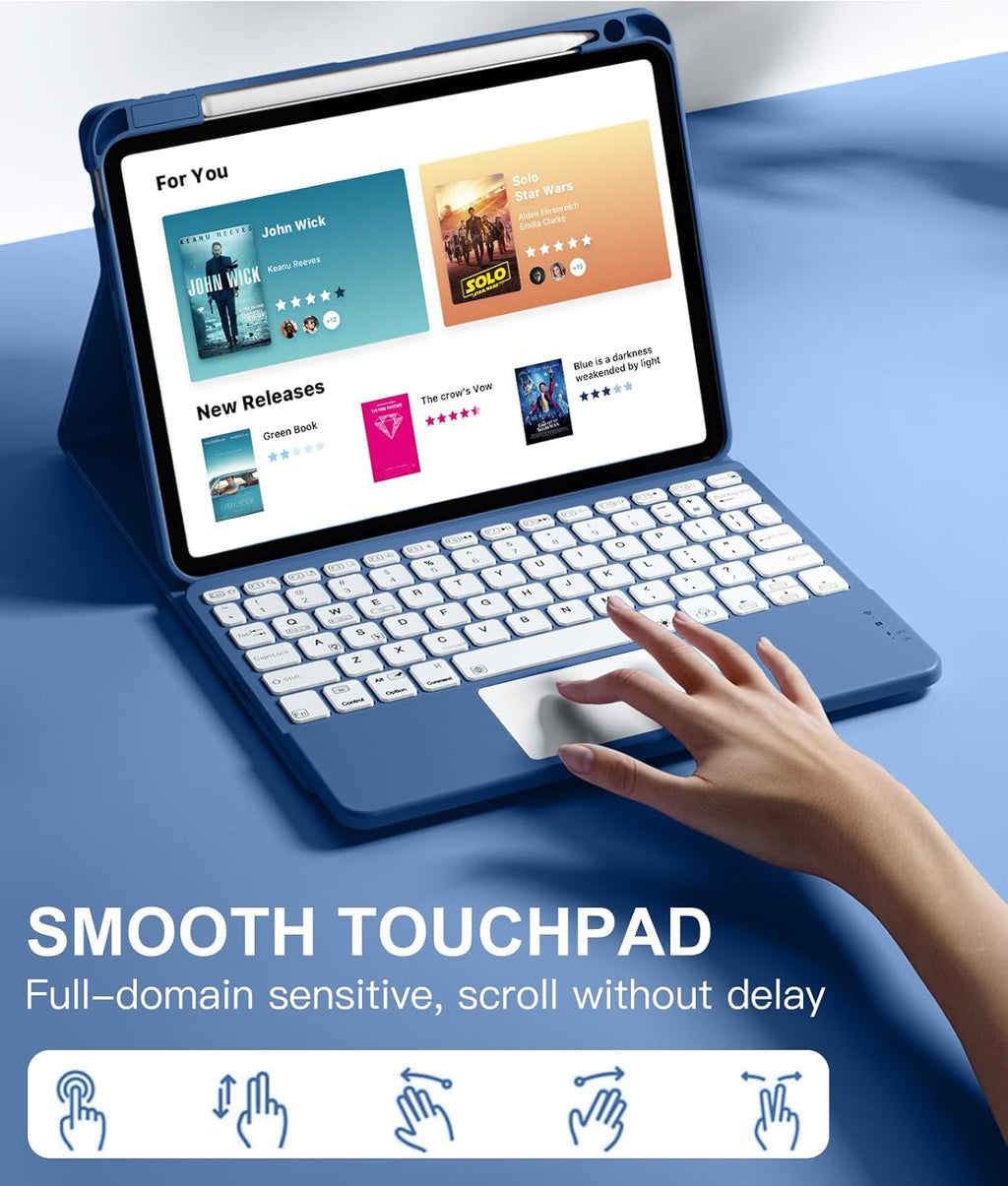 Compatible with iPad Air 11 Inch & Air 5th/ Air 4th Generation Case with Keyboard - Multi-Touch Trackpad, 7-Color Backlit, Detachable Folio Cover for Air 11-inch M3/M2 (2025/2024) (Navy Blue)