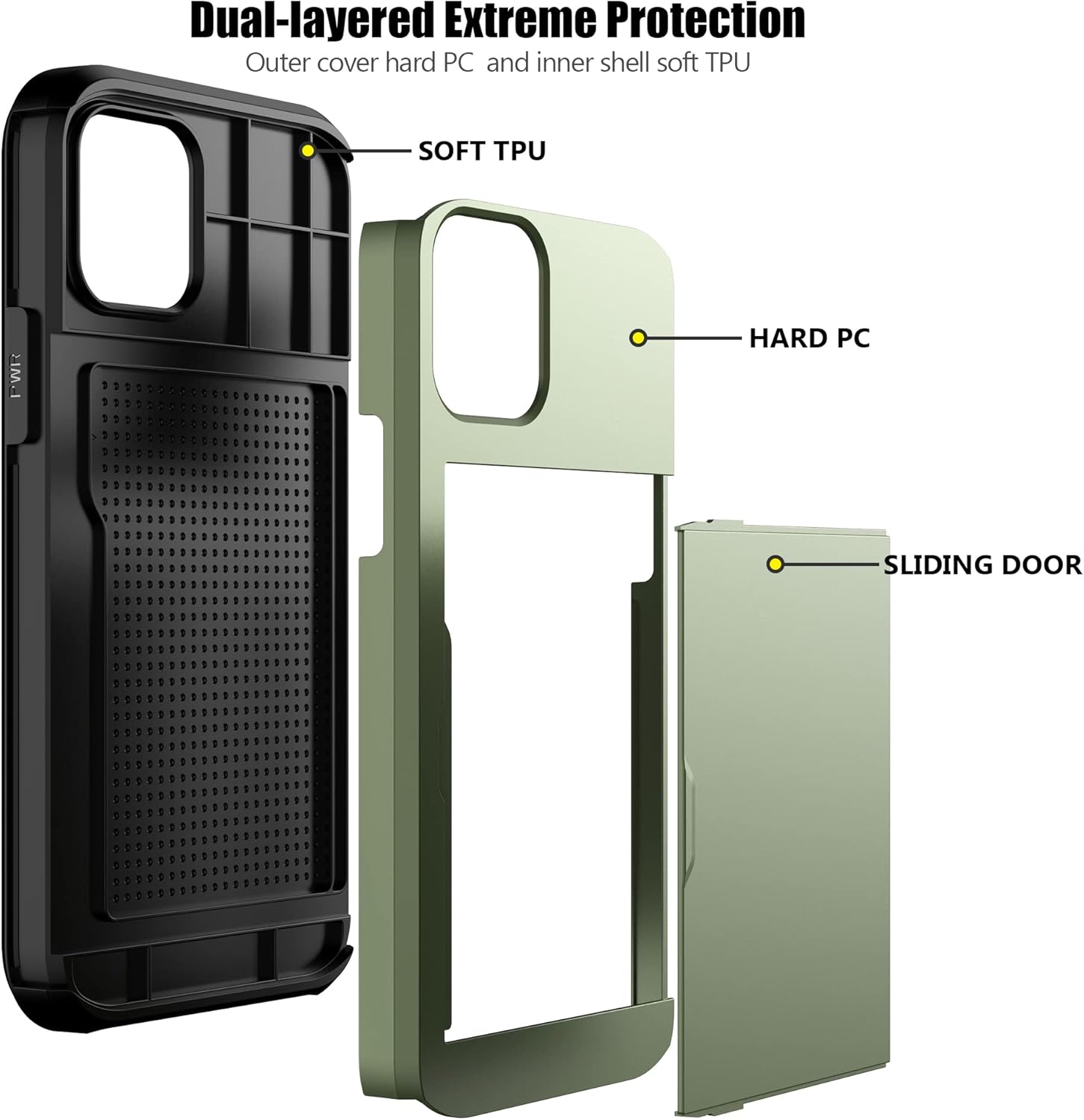 Nvollnoe for iPhone 12/iPhone 12 Pro Case with Card Holder Heavy Duty Protective Dual Layer Shockproof Hidden Card Slot Slim Wallet Case for iPhone 12/12 Pro for Men&Women(Green)