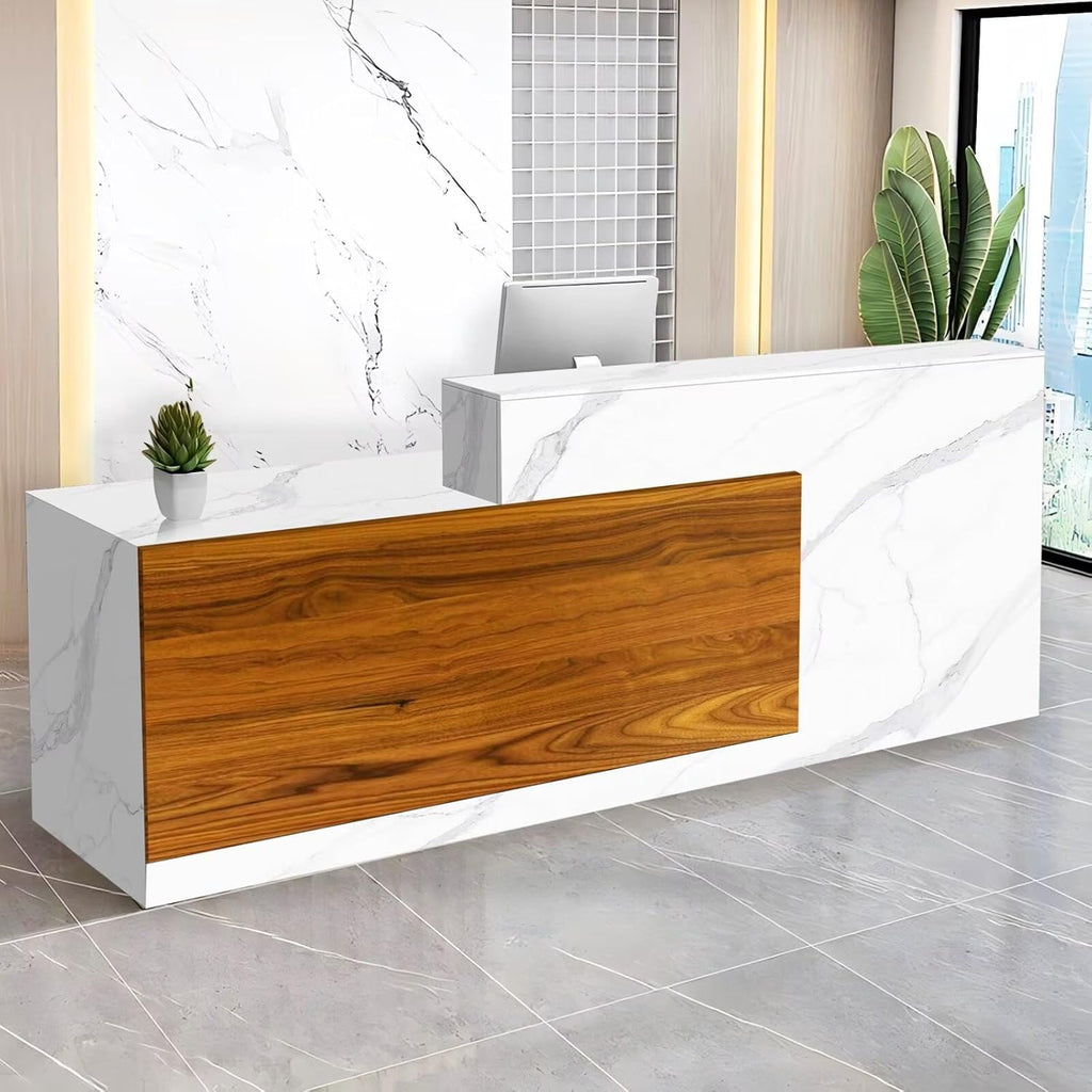 Reception Desk with Counter Modern Checkout Counter with Lockable Drawer Keyboard Tray Receptionist Desk for Office Salon Reception Table M Left 71inch/180cm