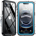 SPIDERCASE for iPhone 16e Case Waterproof,Built-in Screen & Camera Lens Protector[IP68 Underwater] [Military Grade Shockproof] Cell Phone Home Button Stickers, Blue/Clear