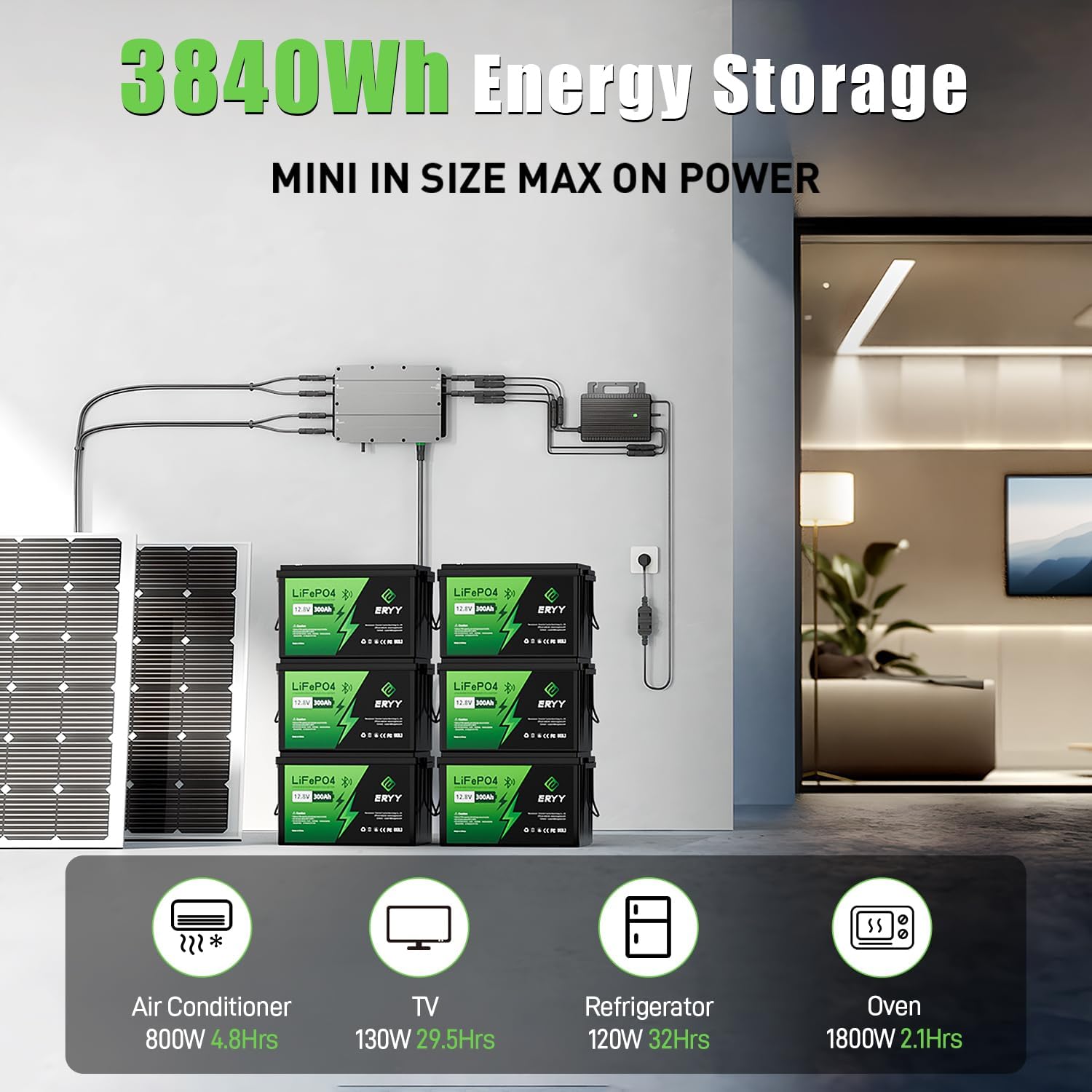 12V 300Ah LiFePO4 Battery, 12V Lithium Battery with 200A BMS, 3840Wh Energy, Deep Cycle Battery, Lithium Iron Phosphate Battery for Trolling Motor, Solar, RV, Camping, Van, Marine