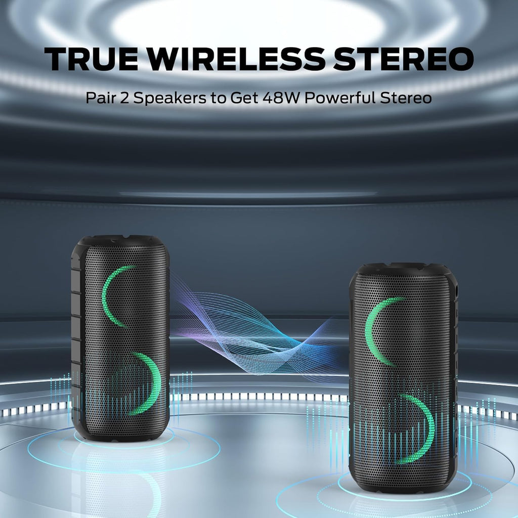 BUGANI Luster Bluetooth Speakers, Portable Wireless Stereo Speaker with Colorful Lights, Loud Sound, Bluetooth 5.3, 24H Playtime, IPX6 Waterproof, AUX-in, for Home/Outdoor/Camping/Beach