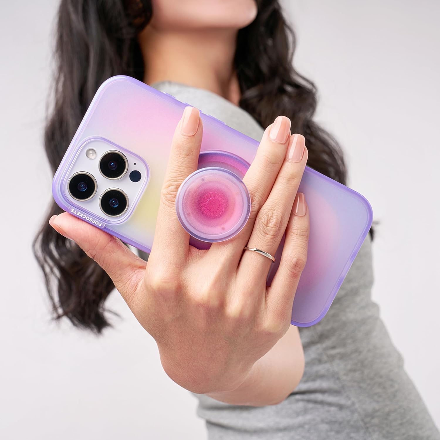 PopSockets Phone Grip for MagSafe with Kickstand, Magnetic Stand, Swappable Top, Secure Hold for iPhone MagSafe Cases, Phone & Tablet Grip, Cute PopSockets, Pink, Purple - Aura