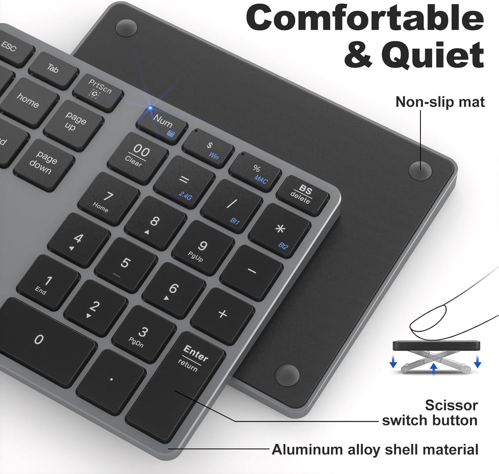 MOFII Bluetooth Number Pad for Laptop - Gray Wireless Numeric Keypad 35 Keys USB-C Rechargeable Numpad, Accounting Portable Financial Data 10 Key for Laptop/PC/Desktop/Notebook/Surface Pro