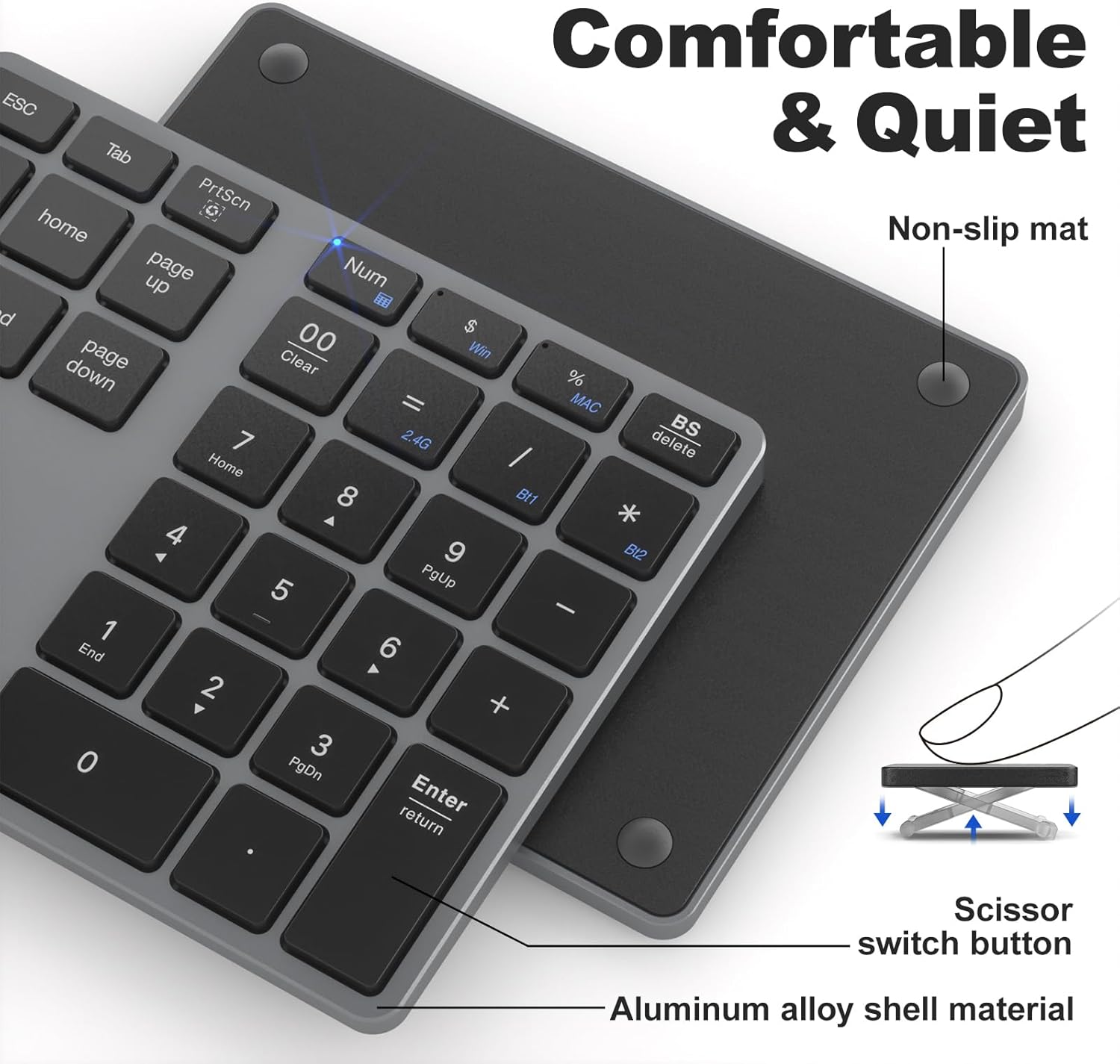 MOFII Bluetooth Number Pad for Laptop - Gray Wireless Numeric Keypad 35 Keys USB-C Rechargeable Numpad, Accounting Portable Financial Data 10 Key for Laptop/PC/Desktop/Notebook/Surface Pro