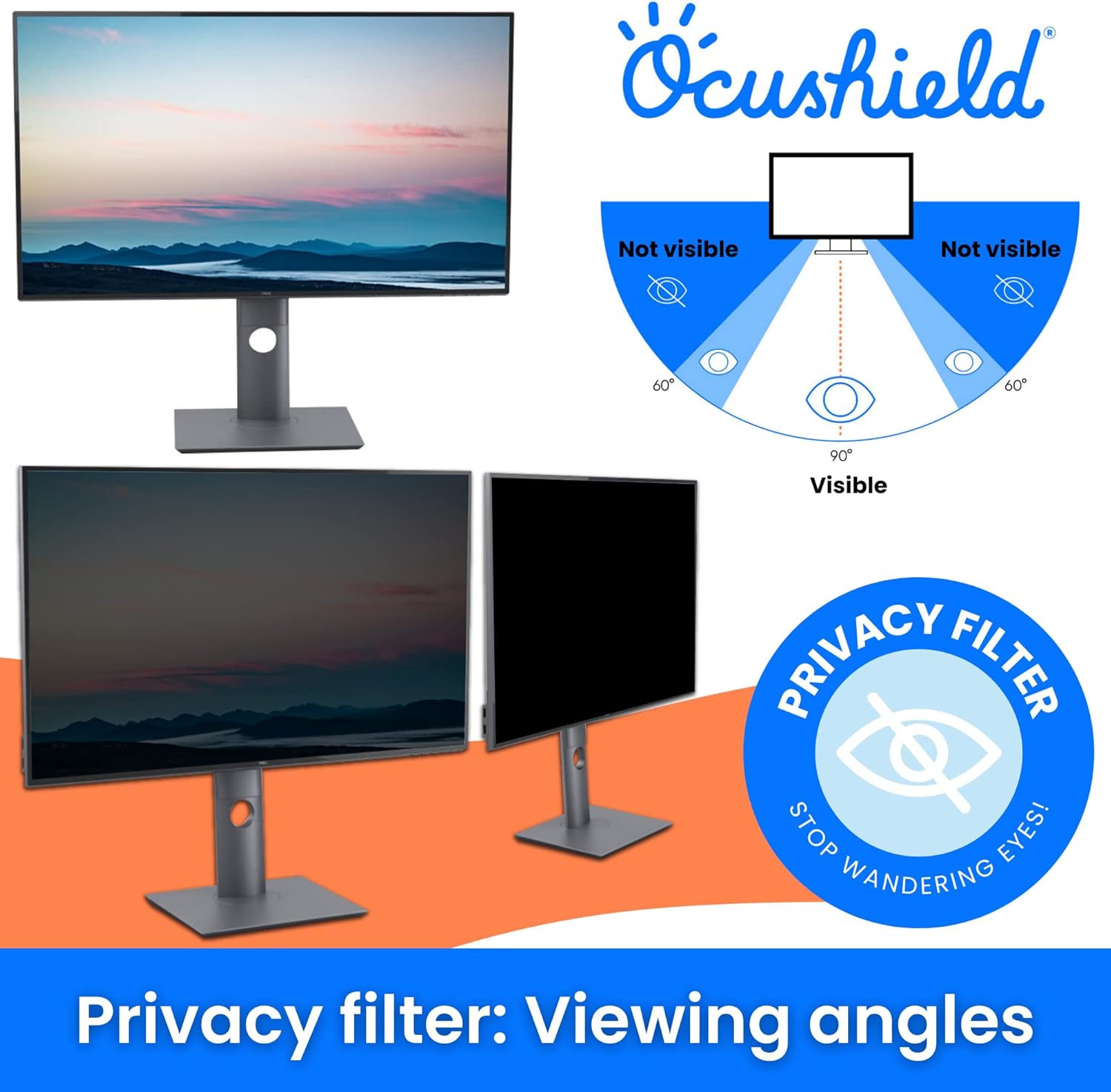 Ocushield 27” (16:9) Anti Blue Light Screen Protector with Privacy Filter for Laptops and Computer Monitors - Anti-Glare - Easy Install - Anti-Fingerprint - Reduce Eye Fatigue (598 x 337 mm)