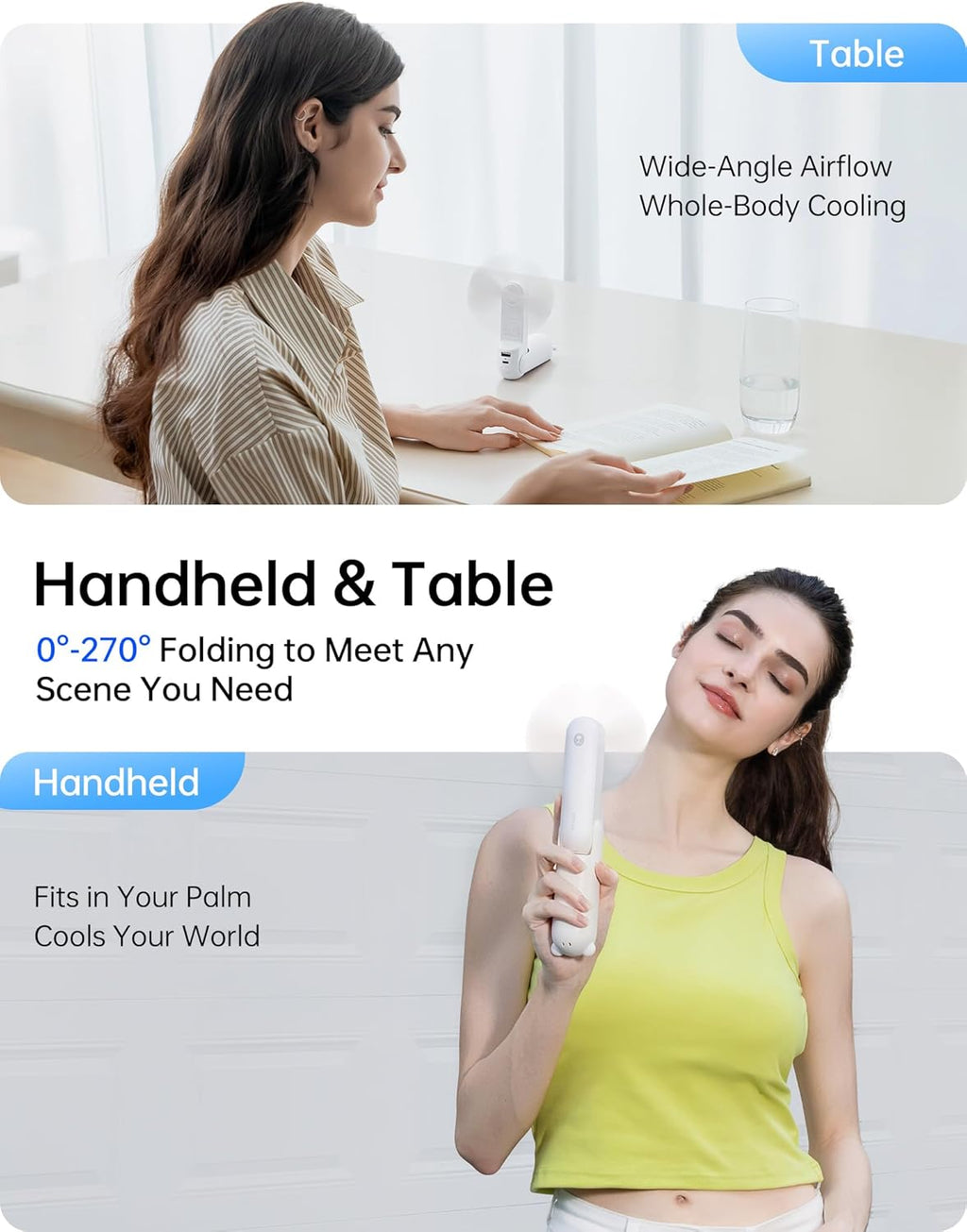 JISULIFE Handheld Fan with 4500 mAh Powerbank Max 37 Hours Runtime, Pocket Portable Battery Operated or USB Powered Folding Personal Fan, 3 Speeds, Gifts for Women Men Kids Gift for Festival-White