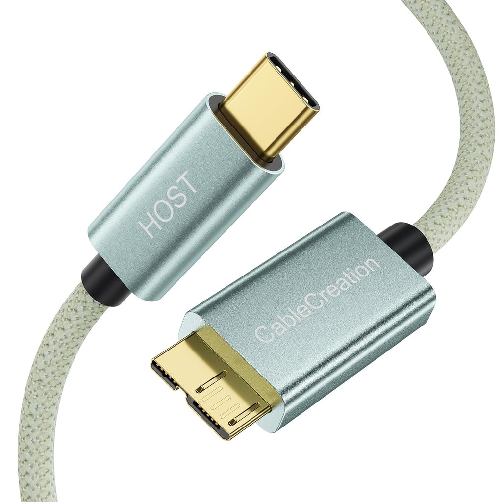 CableCreation 1FT USB C to Micro B Cable,10Gbps Speed External Hard Drive Braided,USB 3.1 Type C to Micro B Work for iPhone 15 Series,Seagate WD Westgate My Passport,MacBook Pro/Air, iPad/Tablet,Green