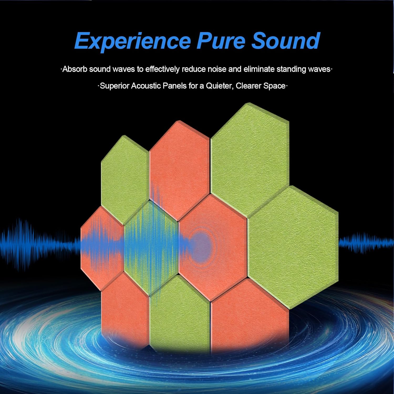Mollywell Hexagon Acoustic Panels, High Density, Soundproofing, Decorative Noise Reduction Felt Wall Tiles for Ceilings, Home Office & Gaming Room (Orange and Fruit Green), 14x12x0.4 Inch