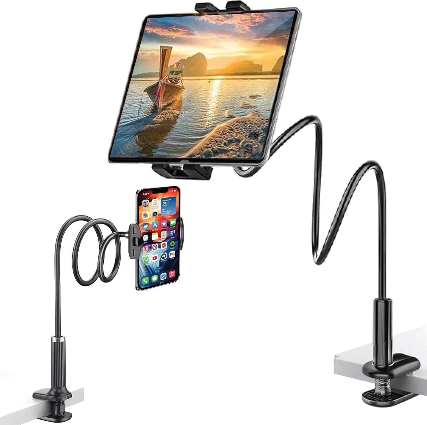 Adjustable 39in Phone & Tablet Holder – 360° Rotating Flexible Arm Mount for Bed & Desk, Universal Clamp Stand for Mobile Phones, Kindle, Galaxy Tabs, Fire Tablets, 4.7"–11" Devices