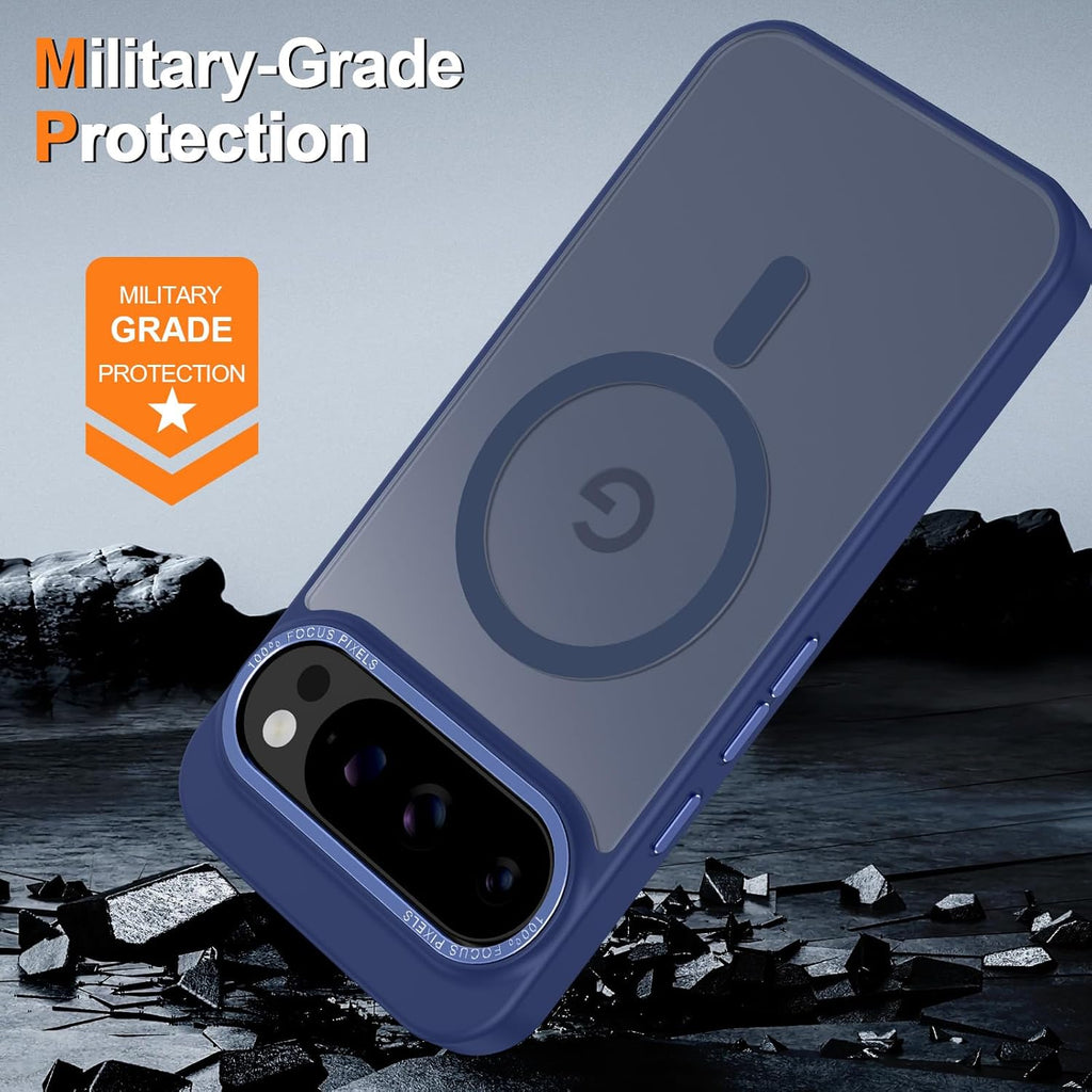 Magnetic for Google Pixel 9/Pixel 9 Pro Case, [Military Grade Drop Protection] [Compatible with MagSafe] Shockproof Slim Translucent Matte Anti-Slip for Women Girls Men Case, Dark Blue