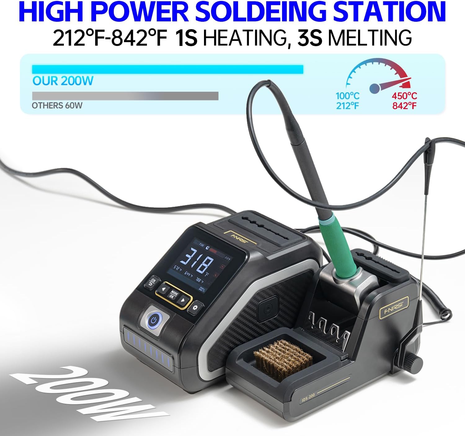 FNIRSI DWS-200 200W 245 Precision Digital Soldering Station Kit with 6 F245 Soldering Iron Tips and 2 Helping Hands, Temp Value & Curve Mode, 3 Temperature Storage, Full-Color Display