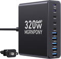 320W USB C Charger Block, 10-Port USB C Charging Station GaN III PD 65W PC Laptop Fast Charger Adapter for MacBook Pro/Air, DELL, iPad, iPhone, Samsung Galaxy Black