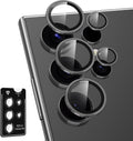 for Samsung Galaxy S23 Ultra Camera Lens Protector, Individual Metal Ring Tempered Glass Lens Cover, [Strong Adsorption] Scratch Resistant Ultra-Thin HD Clear Lens Cover, 1 Set-Black