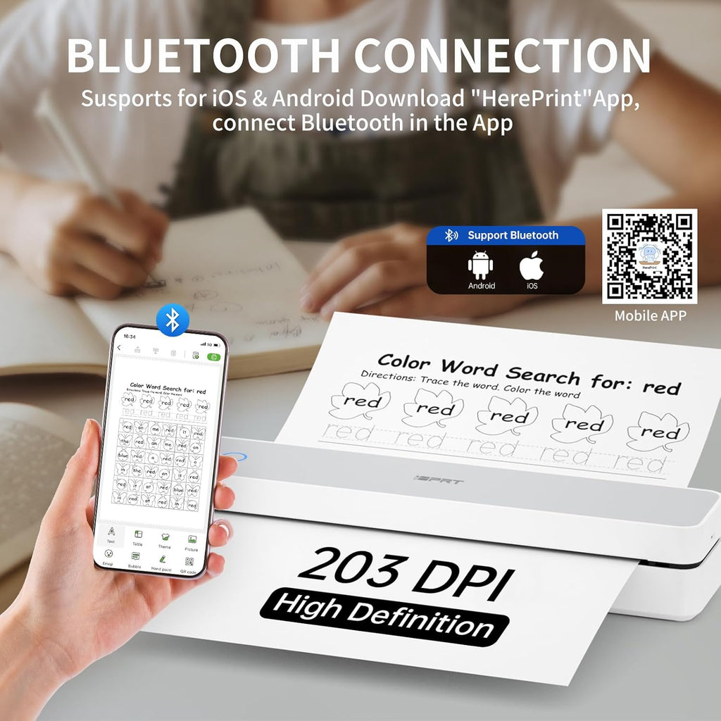 iDPRT Portable Thermal Printer,203DPI Wireless Bluetooth Small Printers for Travel,Office,Vehicles,Support 8.5" x 11" US Letter&A4 A5 Size, Compatible with Smartphone & Laptop