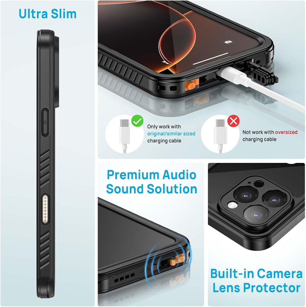 Lanhiem for iPhone 16 Pro Max Case, IP68 Waterproof Dustproof Shockproof Cases with Built-in Screen Protector, Full Body Heavy Duty Rugged Phone Cover for iPhone 16 Pro Max - 6.9 inch (Black/Clear)
