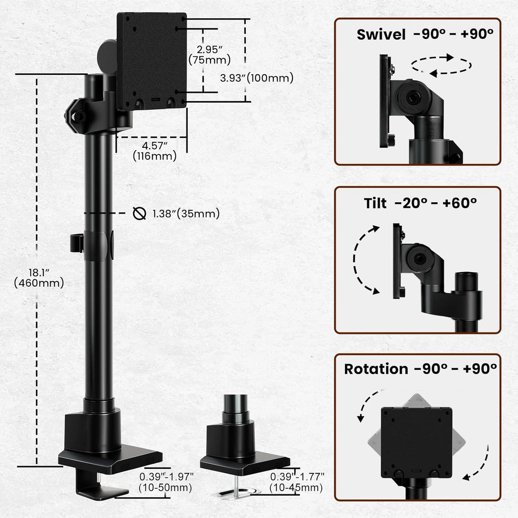 Monitor-Arm Ultrawide Heavy Duty 24-57'' - Aluminum Single Monitor Mount Holds up to 59.4lbs, Adjustable Desk Mount Stand, VESA75/100/200mm, Black