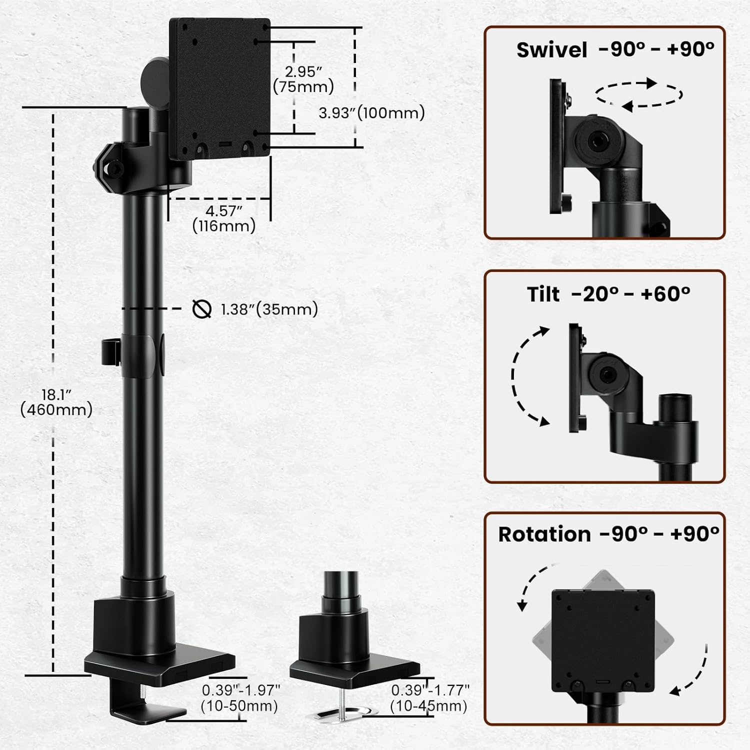 Monitor-Arm Ultrawide Heavy Duty 24-57'' - Aluminum Single Monitor Mount Holds up to 59.4lbs, Adjustable Desk Mount Stand, VESA75/100/200mm, Black