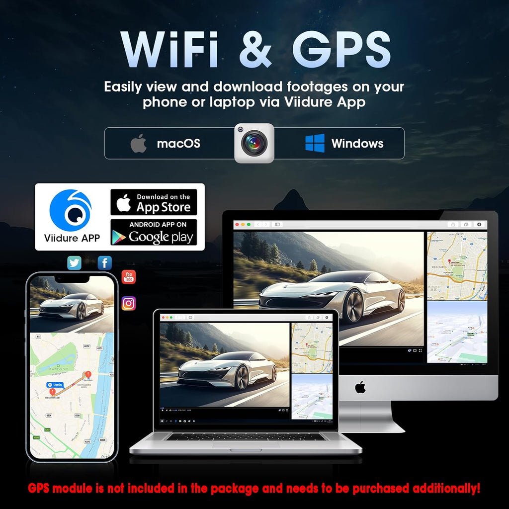 4K WiFi Rear View Mirror Camera 10’’ Mirror Dash Cam Front and Rear w Super Night Vision Dash Cam Mirror w 64G TF Card WiFi App Loop Recording G Sensor Waterproof Reversing Camera