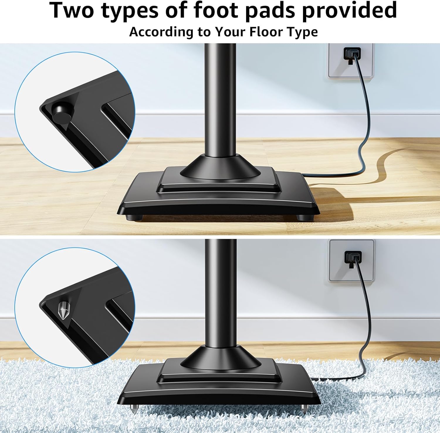 MOUNTUP Universal Speakers Stands Pair 34" to 43.3" Height Adjustable Holds Bookshelf Speakers Satellite Speakers Up to 11LBS Cable Concealing 1 Pair Spring-Loaded Plate Extends to 10" MU9138 Black
