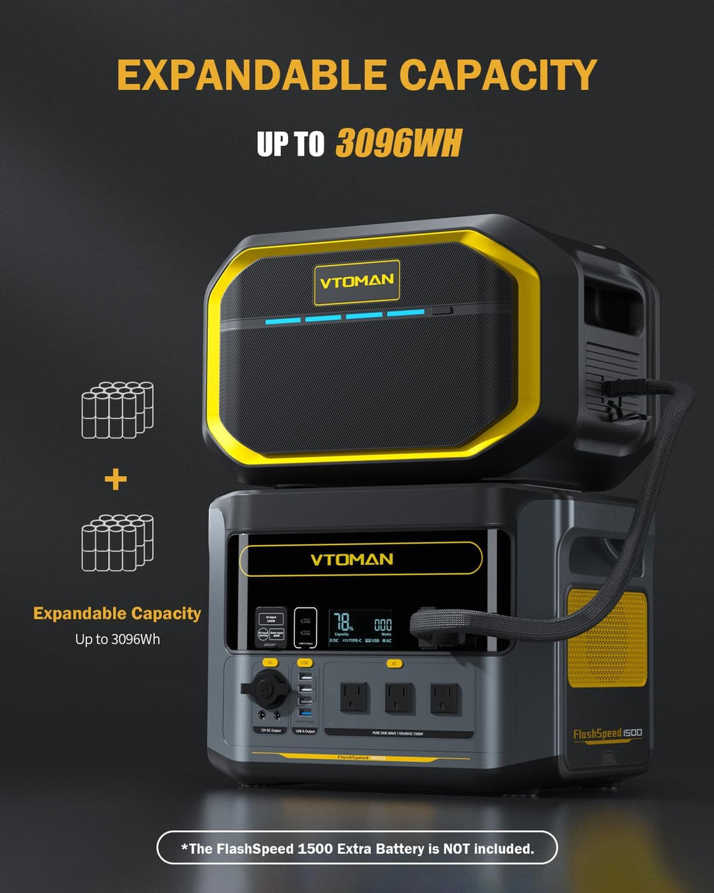 VTOMAN FlashSpeed 1500 Portable Power Station 1548Wh - Recharge 0-100% within 1H, LiFePO4 Battery Powered Solar Generator with 110V/1500W AC Output/Input, 100W USB Port for Camping, Home Backup