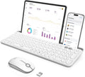 seenda Bluetooth Keyboard and Mouse for iPad, CTU-301 Multi-Device Bluetooth + 2.4G Wireless Keyboard Mouse with Tablet Holder for MacBook/Windows Computer, iOS/Andriod Tablet Phone, White