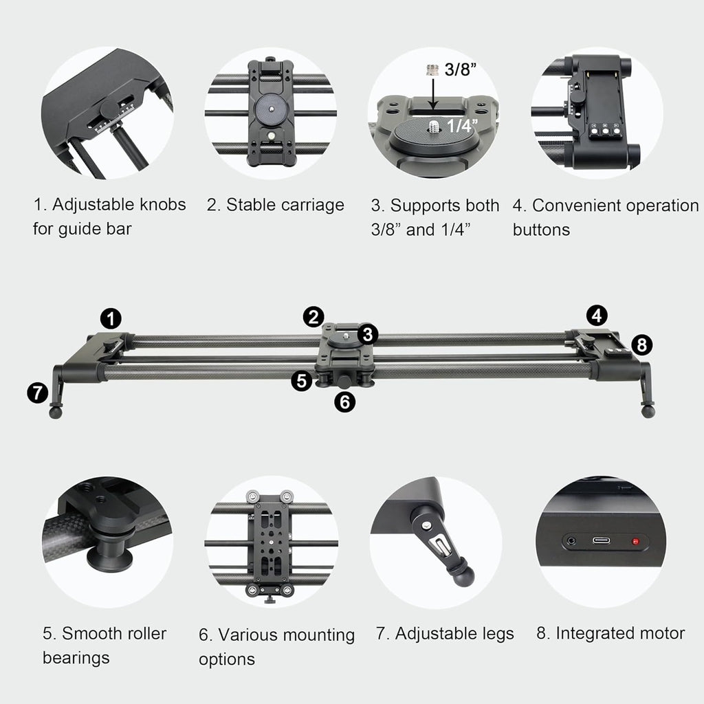 Konova New G1 Wireless Motorized Integrated Carbon Slider for Video, Time Lapse, Stop Motion, Parallax Panormaic Shooting (80cm (31.5"))