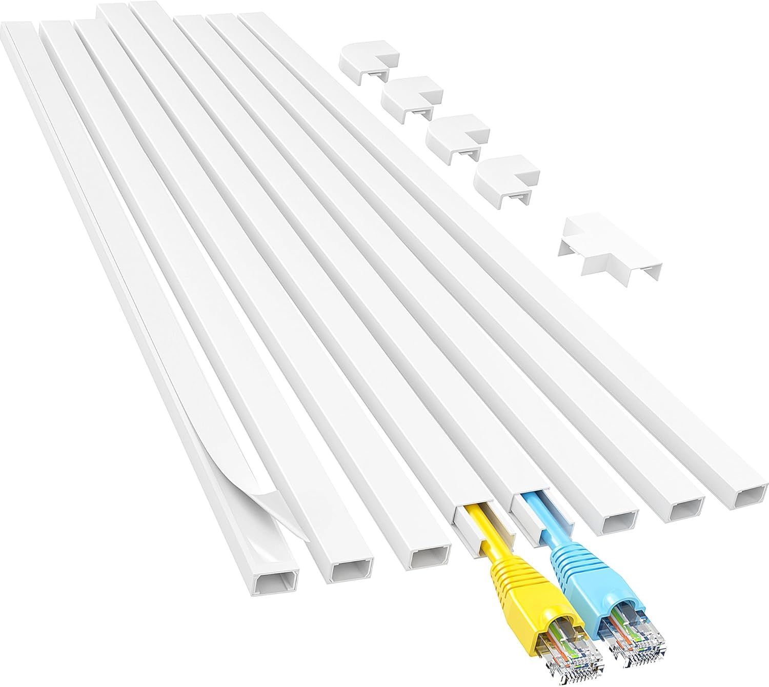 Yecaye Cord Hider, One-Cord Cable Concealer, Cord Covers for Wires on Wall, Easy Install Cable Management Kit for 2 Small Wires, Cables Raceway Home Office, W0.59in H0.4in, White
