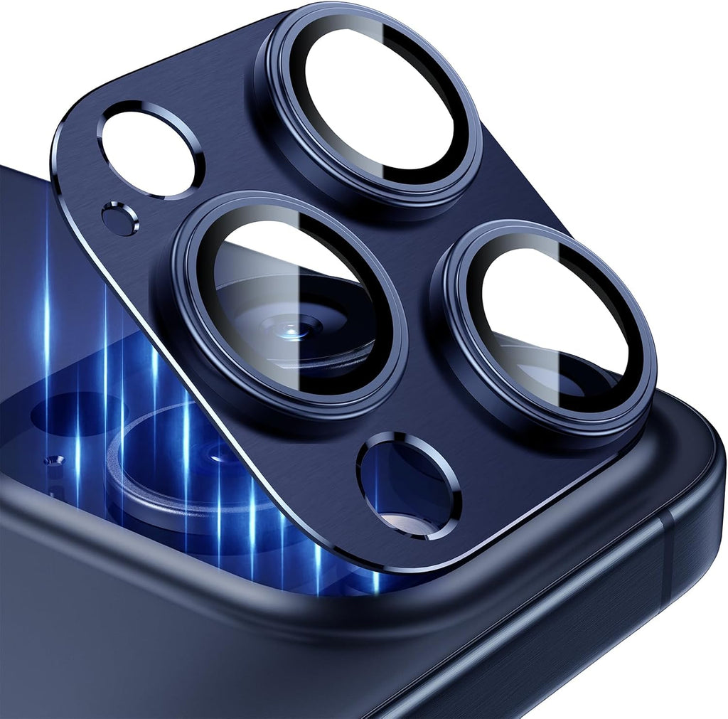 Esanik 2 Pack for iPhone 15 Pro/iPhone 15 Pro Max Camera Lens Protector (Blue Titanium)