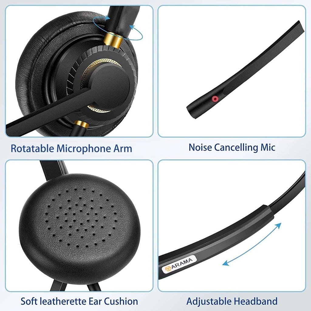 Arama USB Headset with Microphone for PC, Computer Laptop Headphones with Noise Cancelling Mic & Audio Controls for Home Office Business Skype UC Webinar Zoom