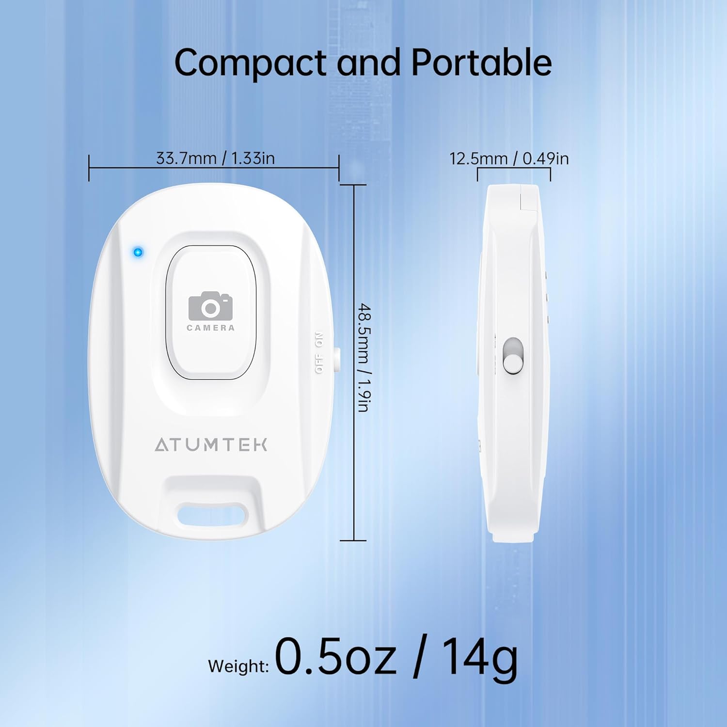 ATUMTEK Camera Remote Shutter for iPhone and Android Smartphones (2 Pack), Wireless Phone Remote Control Selfie Button for Photos and Videos (Bluetooth 5.2), Wrist Strap Included, White