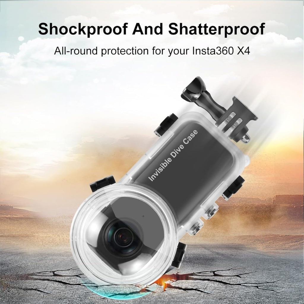 PULUZ 50m/164ft Invisible Dive Case for Insta360 X4 Underwater Waterproof Diving Housing Cover Protective PC Sealed Shell Photography Housings with Bracket Action Camera Accessories