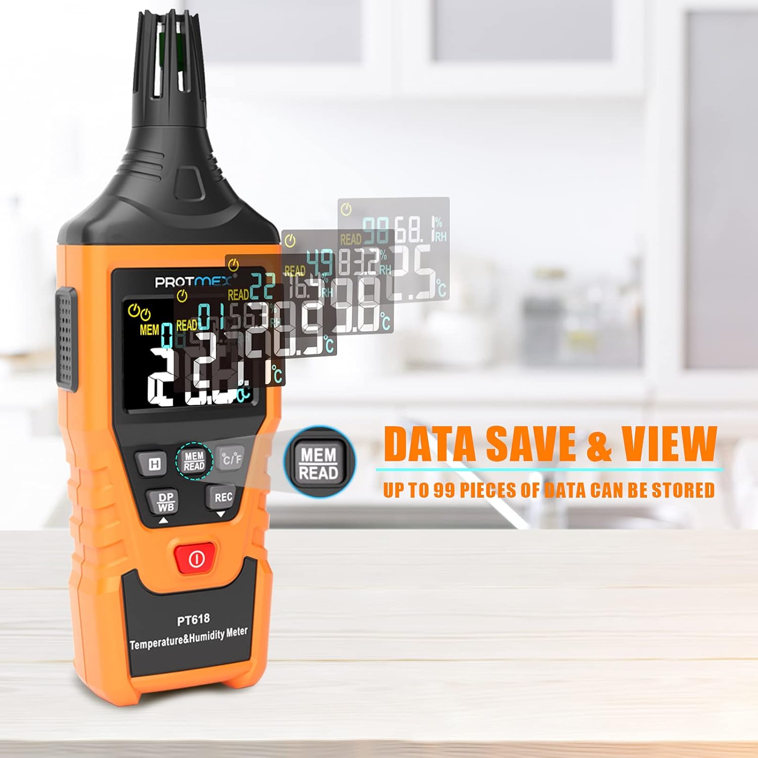 Protmex PT618 Temperature Humidity Meter, Thermometer Hygrometer Monitor with Ambient, Dew Point, Wet Bulb for Indoor/Outdoor MIN, MAX, Data Hold, LCD Backlight