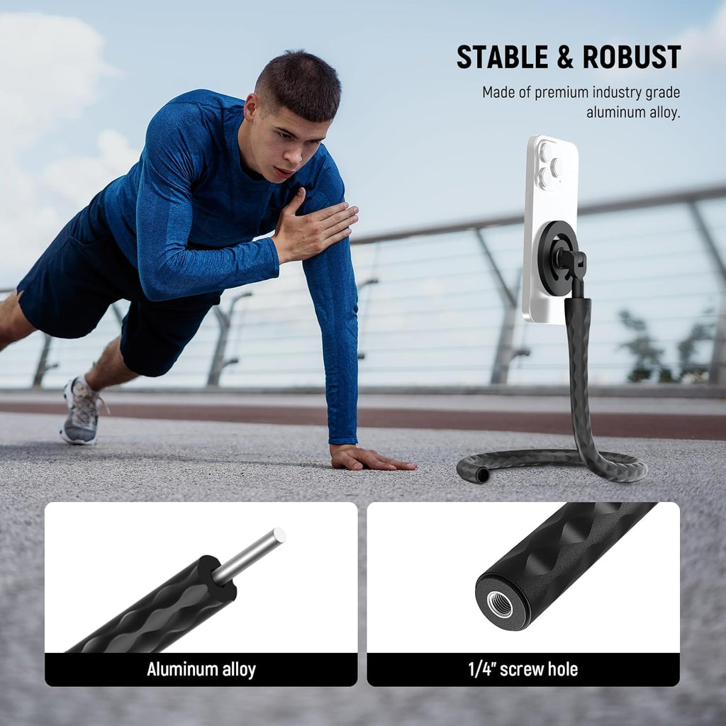 Neewer Magnetic Flexible Phone Holder with 1/4 Screw Adapter, Mini Bendable Tripod Stand Selfie Stick Compatible with MagSafe iPhone Samsung Android Cellphones for Handlebar/Treadmill/Stroller, GP-19