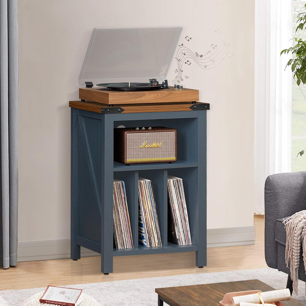 Record Player Stand with Vinyl Record Storage Holds up to 160 Albums,Large Wood Record Player Table Dispaly Shelf，Blue Turntable Stand Cabinet for Living Room,Bedroom,Office 9