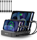MSTJRY Charging Station for Multiple Devices : 5 Port Multi USB-A Charger Stations Multi-Device Organizer Charging Dock Designed for iPhone iPad Cell Phone Tablets (7 Short Cables Included), Gray