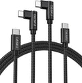 USB C to USB C Cable 2 Pack 90 Degree 60W, Right Angle Type C Fast Charging Cord, 10FT Braided Long Charger Cable for iPhone17/16/15, iPad, Samsung Galaxy, Google Pixel,