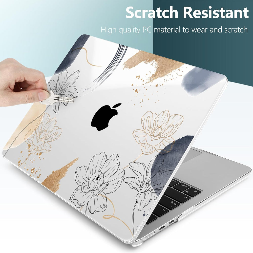 TWOLSKOO for M4 MacBook Air 13.6 inch Case 2025-2022 Release M4 A3240 M3 A3113 M2 A2681, Plastic Hard Shell & Screen Protector & Keyboard Cover & Trackpad Film, Florals X450