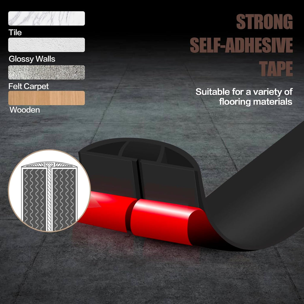 Floor Cord Cover Self Adhesive Cord Hider,3.3FT Cable Management, Extension Strip Protector for Wires, Prevent Cable Trips for Offices, Gyms, Exhibitions Cavity:0.39"(W) x 0.27"(H) Black