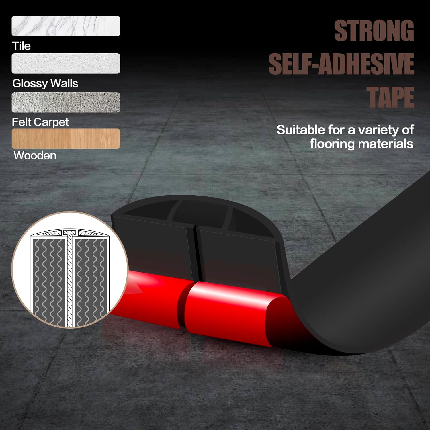 Floor Cord Cover Self Adhesive Cord Hider,10FT Cable Management, Extension Strip Protector for Wires, Prevent Cable Trips for Offices, Gyms, Exhibitions Cavity:0.51"(W) x 0.3"(H) Black