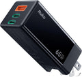 Ruko PD65W USB C Charger, 3-Port GaN Fast Charger Block, Compact Foldable Wall Charger for iPhone 16/15, MacBook Pro/Air, Galaxy S24, Pixel, Drone, Switch and More, Black