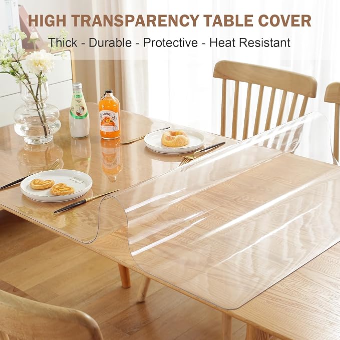 LovePads Clear Table Cover Protector, 38 x 64 Inch 2mm Thick Plastic Table Cover - Image 2