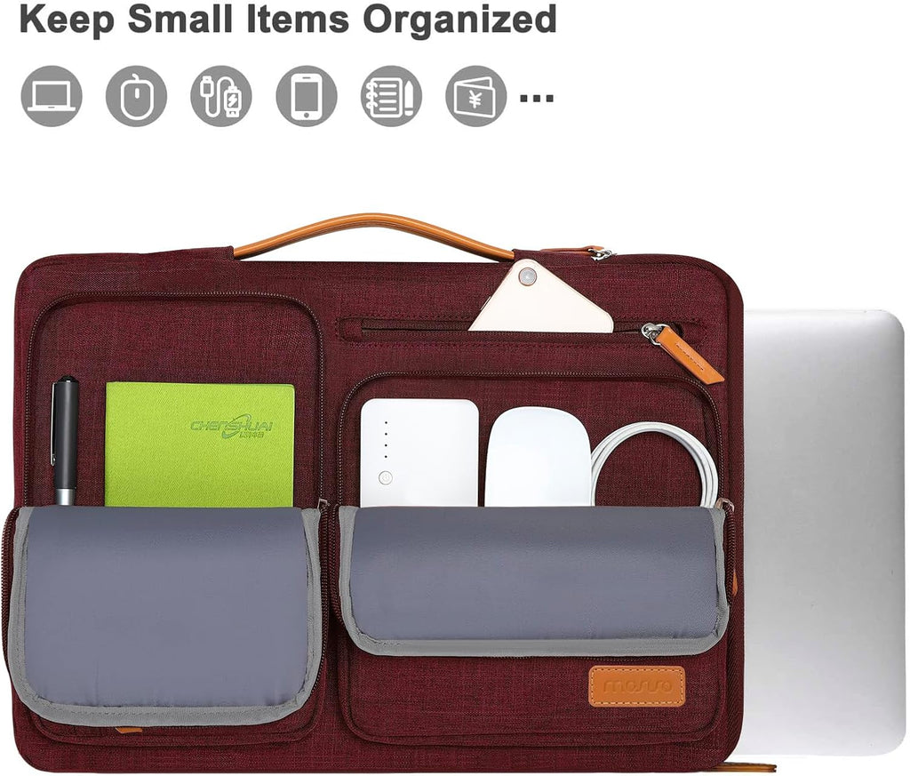 MOSISO 360 Protective Laptop Case 15 inch, 15 inch Laptop Sleeve Compatible with MacBook Air M4 M3 M2 2025 2024 2023, Dell XPS Plus, Side Open Carrying Case with 4 Zipper Pockets&Handle, Wine Red