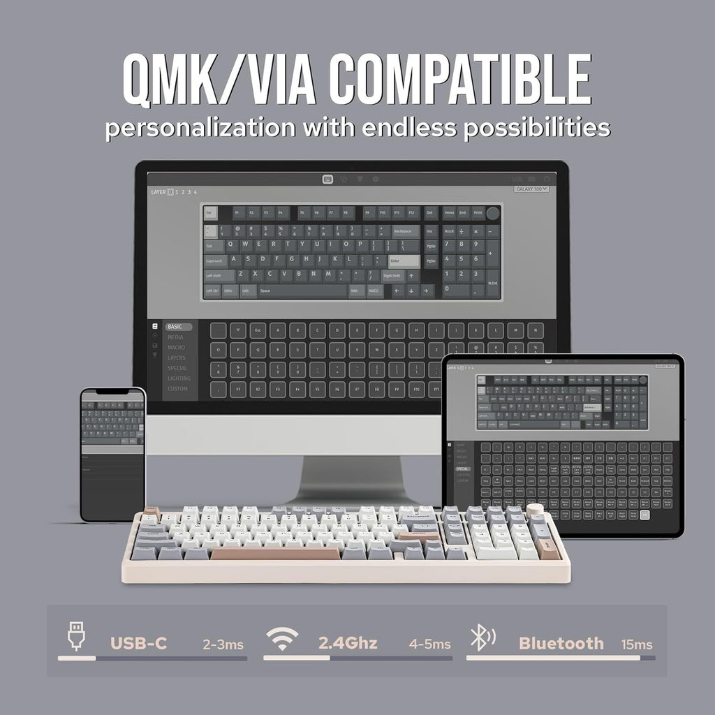 EPOMAKER Galaxy100 QMK/VIA Wireless Gaming Keyboard, Aluminum Shell, Bluetooth/2.4Ghz/USB-C, Pre-Lubed Hot-Swappable Linear Switches, NKRO, RGB Backlit (Creamy White, Wisteria Linear Switch)