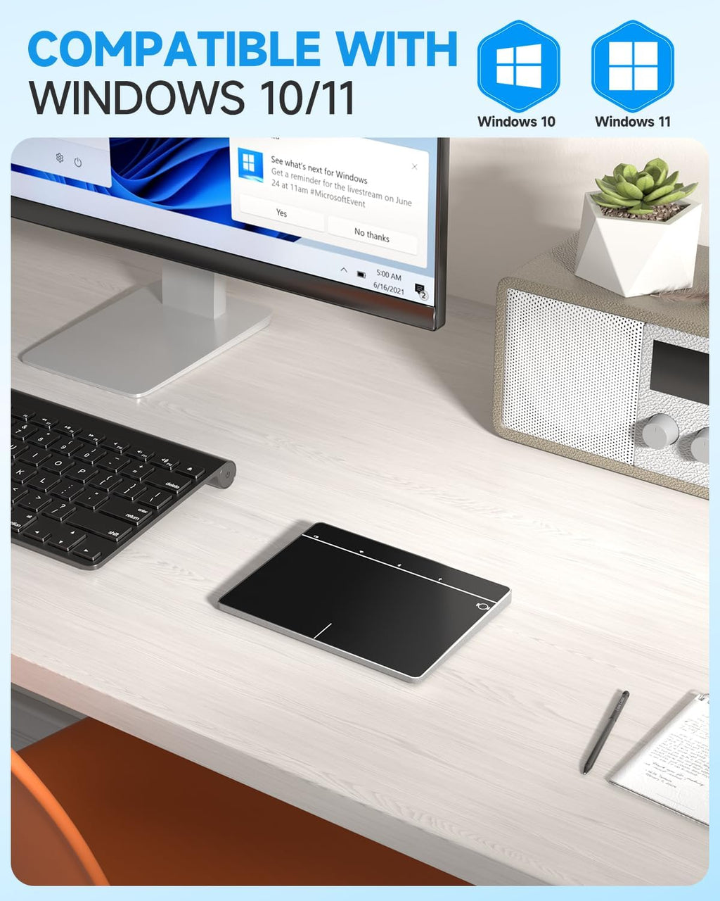 Wireless Bluetooth Trackpad for Windows 10/11, 3-in-1 Connectivity Modes, Support Multi-Touch Gestures, High Precision Control for PC & Laptop (Black)