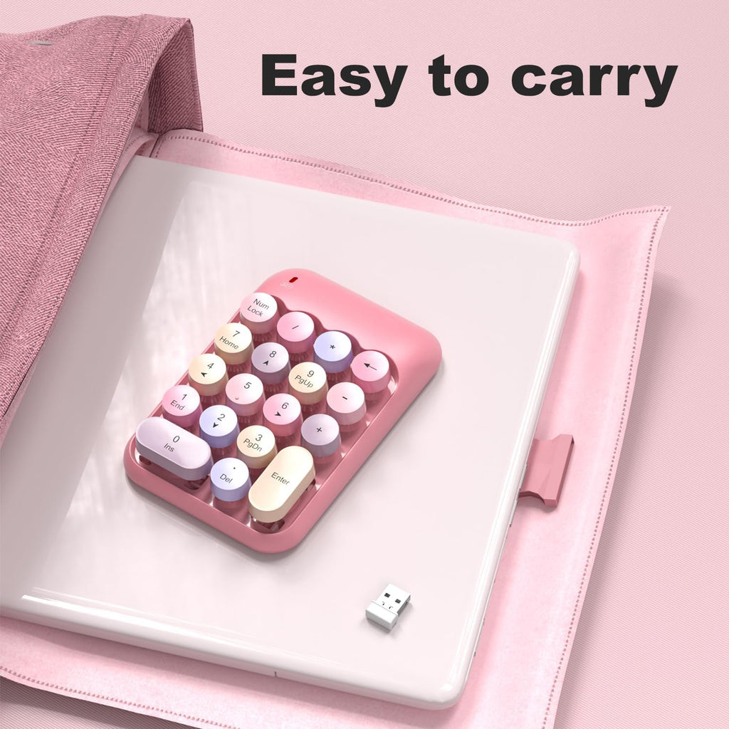 MOFII Wireless Number Pads - Pink Numeric Keypad 18 Keys USB 2.4G Round Keycap Colorful Extensions Keypads, Financial Accounting Portable Numpad 10 Key for Laptop/PC/Notebook/Surface Pro